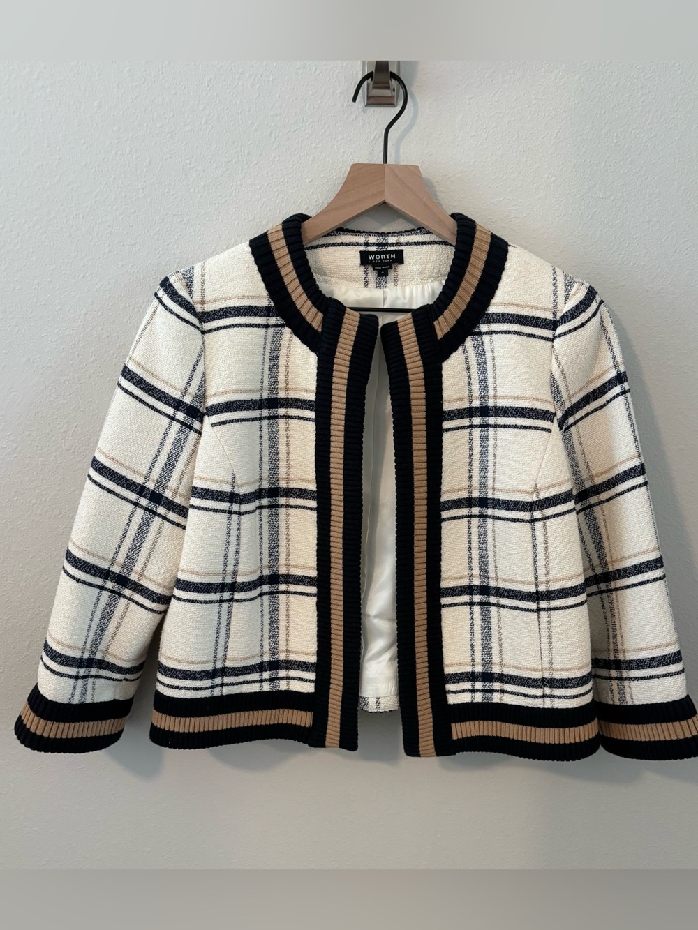 Worth Cream Plaid Cropped Jacket